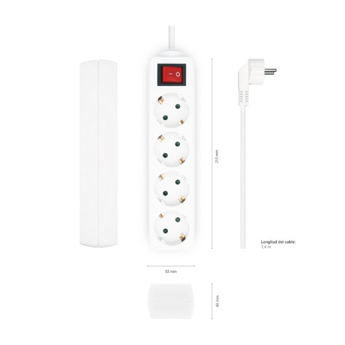 Aisens Regleta de 4 Tomas con Interruptor y Cable de 1,4m, Blanco Aisens Regleta de 4 Tomas con Interruptor y Cable de 1,4m, Blanco